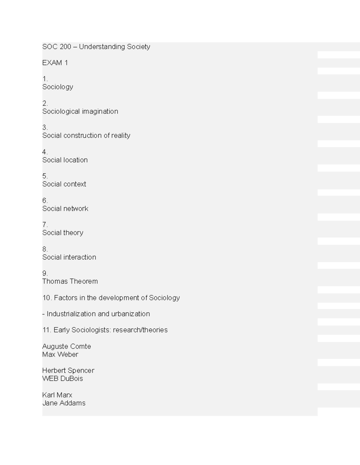 SOC 200 - Understanding Society Exam 1 Comprehensive Study Guide - Studocu