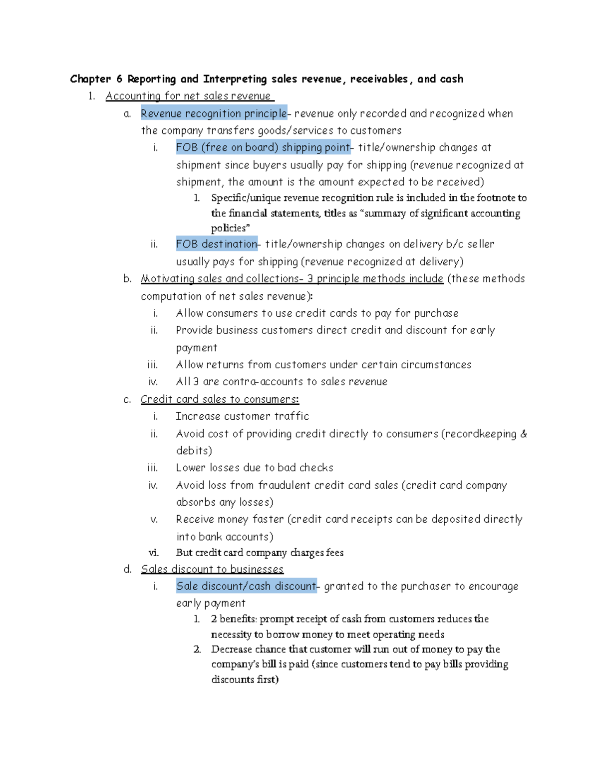 Chapter 6 - Reporting and Interpreting Sales Revenue, Receivables, Cash ...