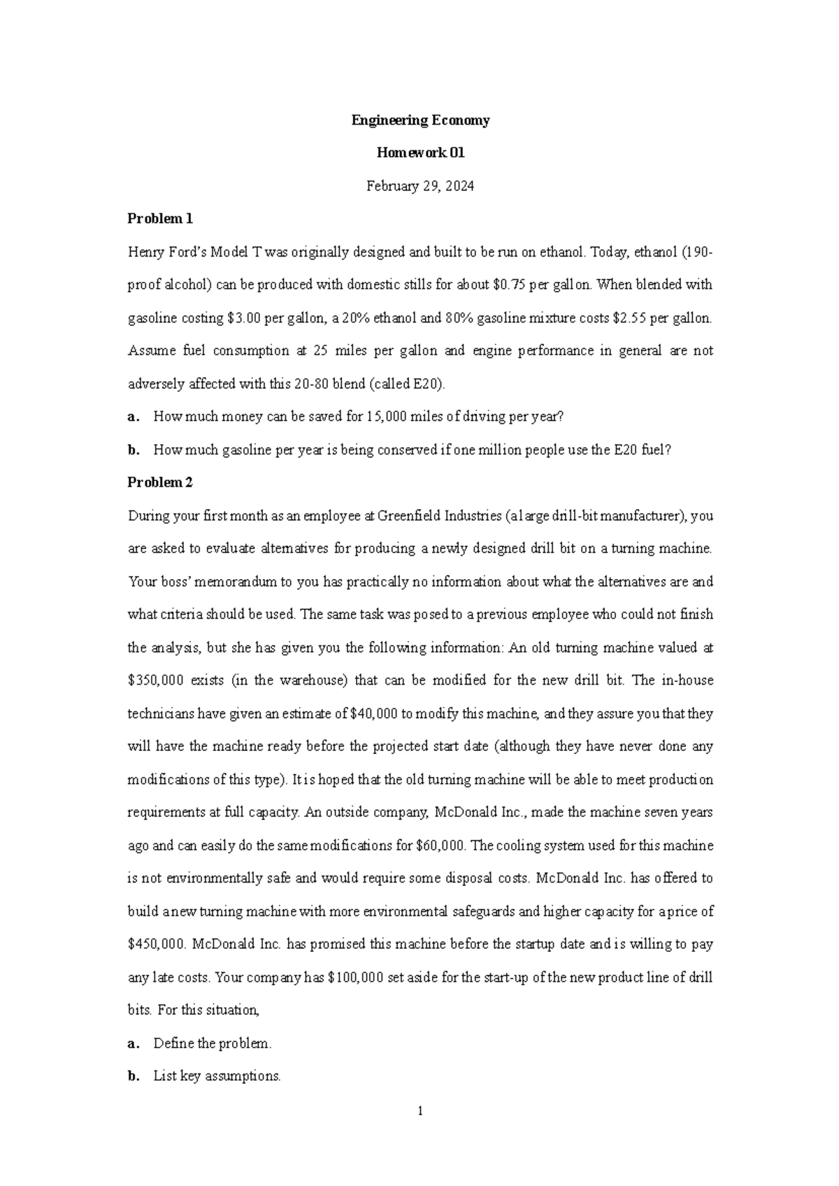 Engineering Economy Homework 05: Depreciation & Cost Analysis - Studocu