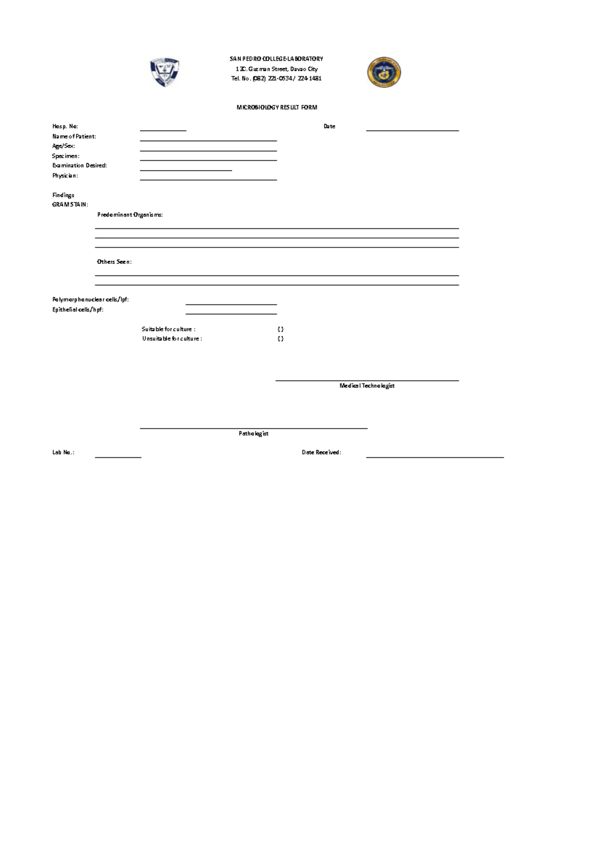 GS Result FORM- Short BP - Medical Technology - SAN PEDRO COLLEGE ...