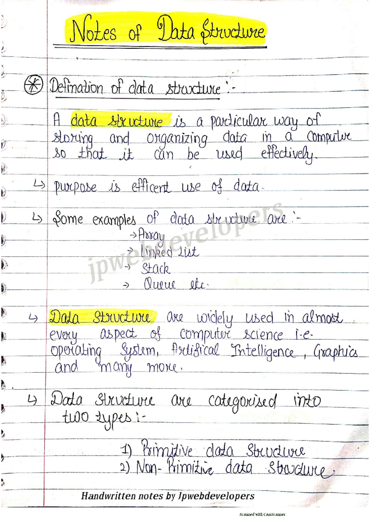Definition of ds and types - Notes of Data Structure Defination of data ...