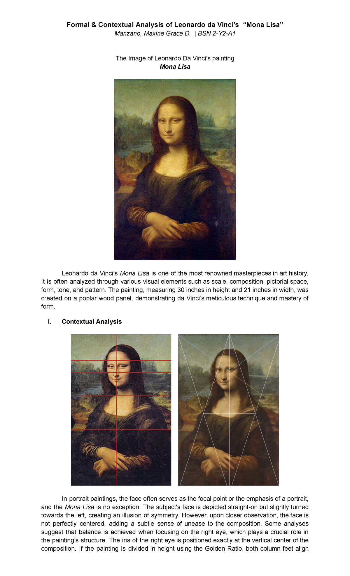 Formal & Contextual Analysis of Leonardo da Vinci's 