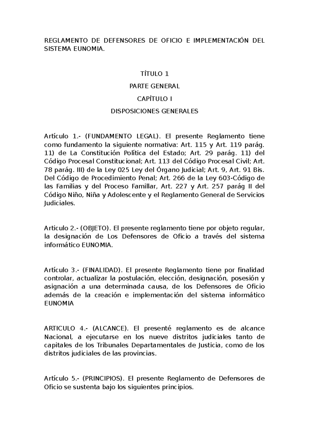 Reglamento de Defensores de Oficio y Sistema EUNOMIA: Parte General - Document Preview