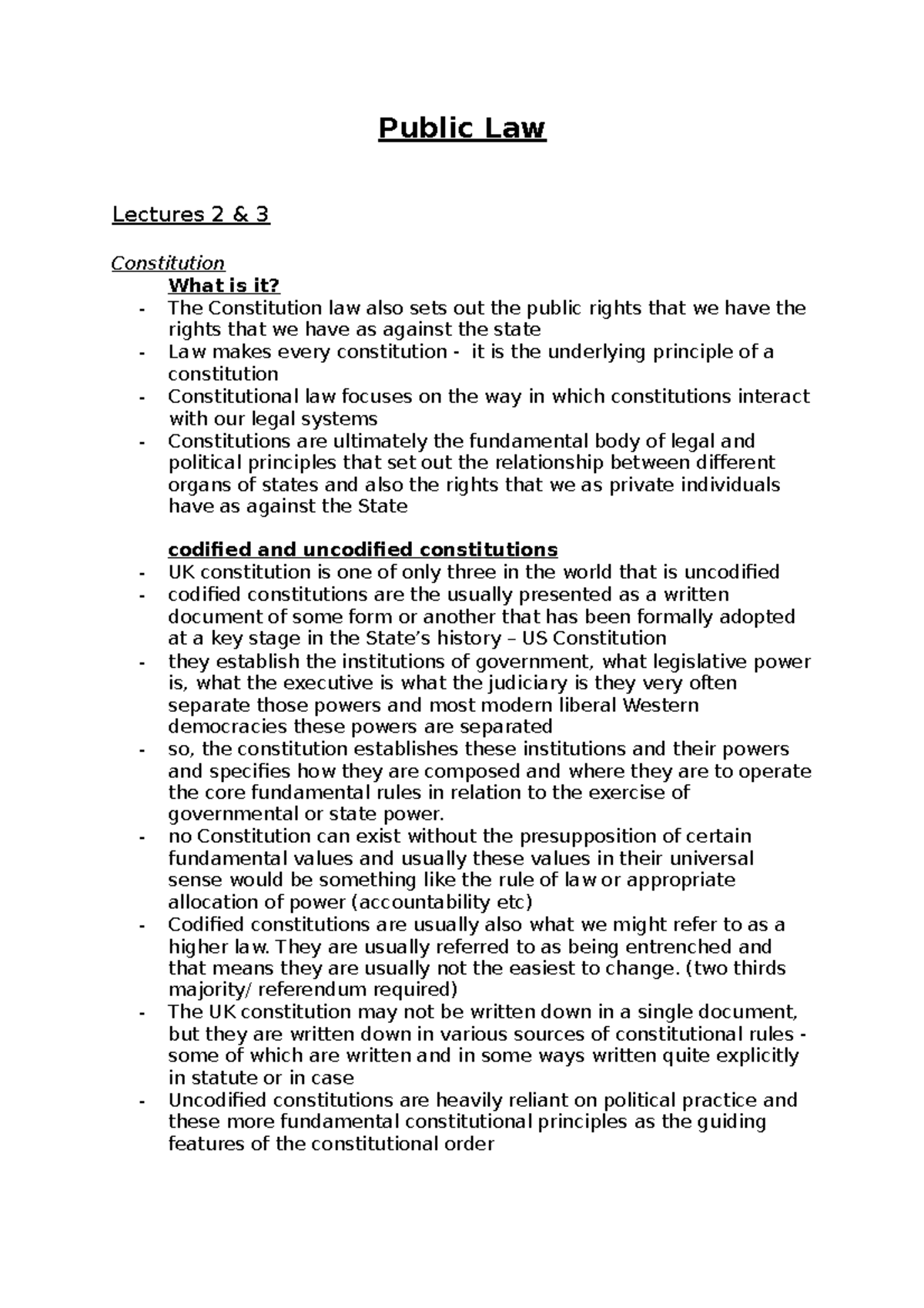 Public Law - Lecture Notes on UK Constitutional Principles and ...