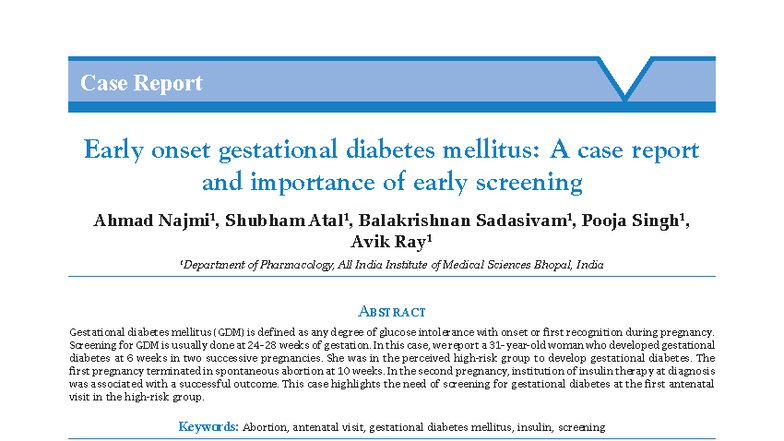 Case Report: Early Onset Gestational Diabetes Mellitus (GDM) and ...
