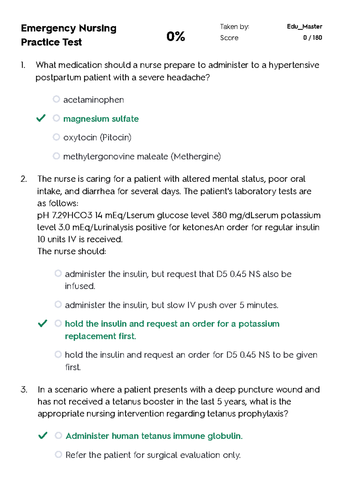 Emergency Nursing Practice Test 1: Key Concepts and Interventions - Studocu