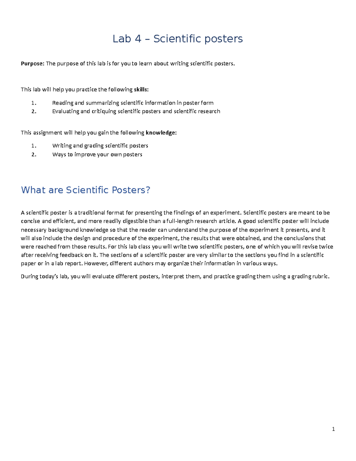 Lab 4: Writing and Grading Scientific Posters in Biology - Studocu