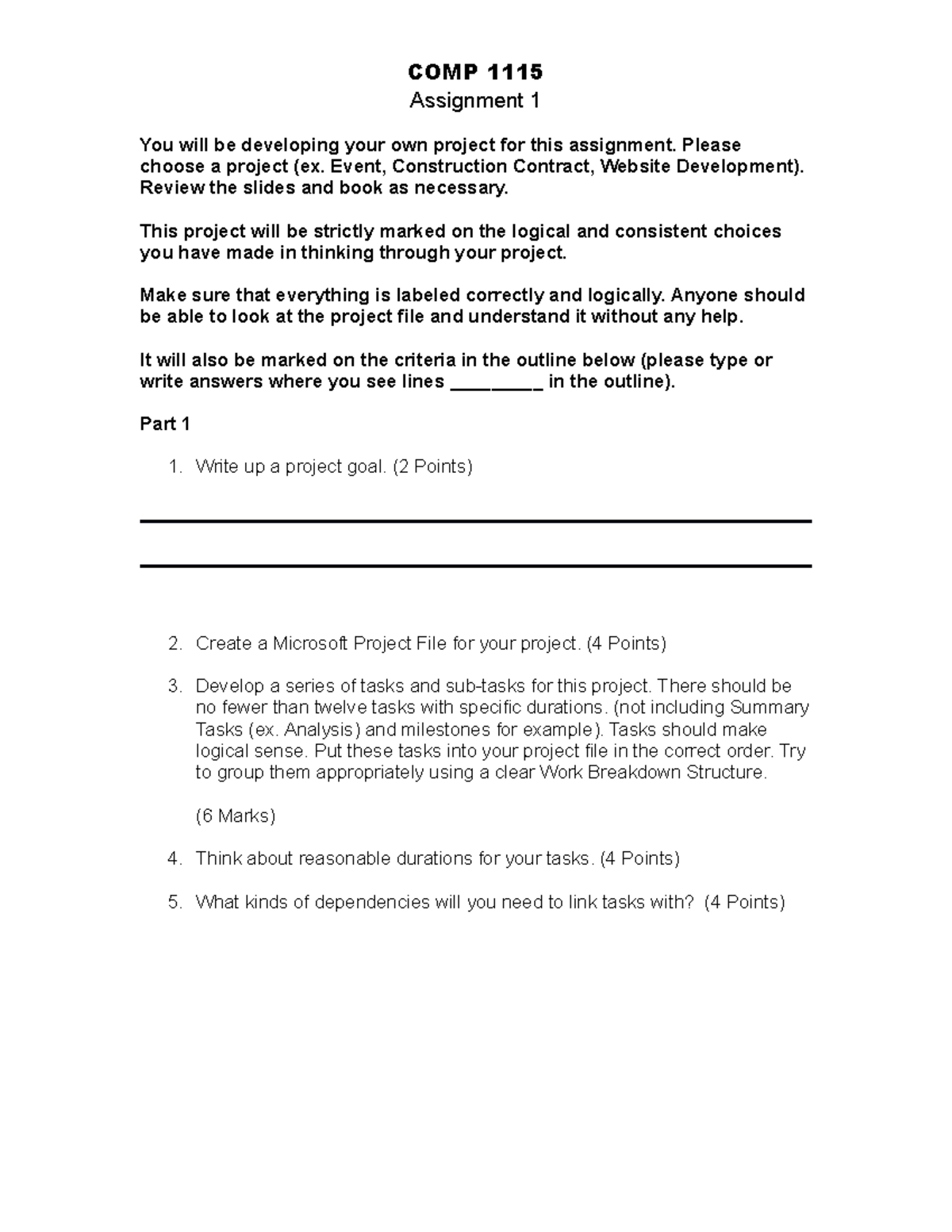COMP1115-Assignment 1 Project Development Guidelines W21 - Studocu