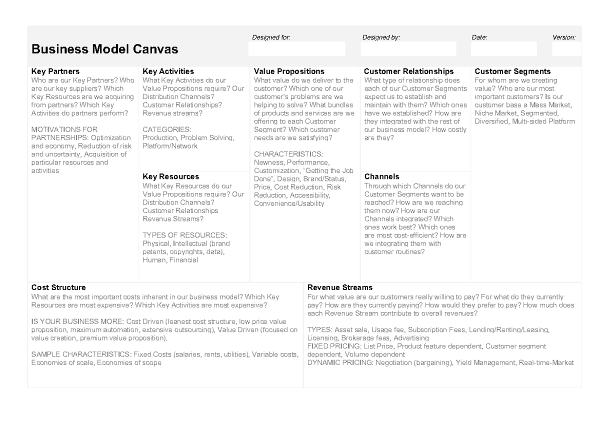 Business model - amazing document - Designed for: Designed by: Date ...