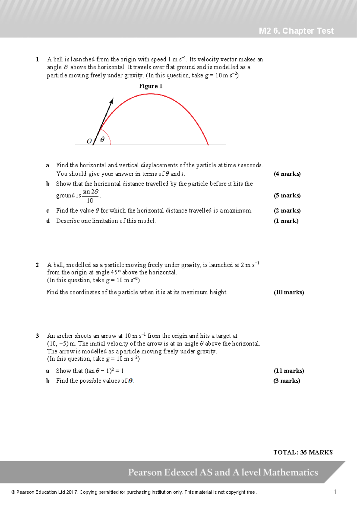 M2 6. Chapter Test: Projectile Motion and Displacement Analysis - Studocu