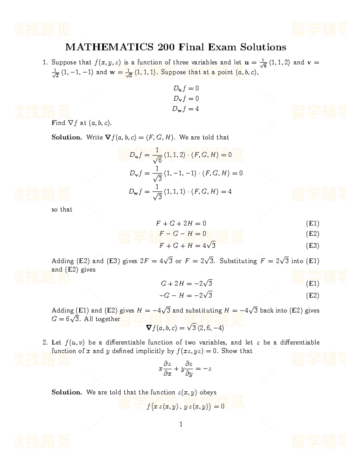 UBC Math 200 Final Exam Solutions and Practice Problems - Studocu