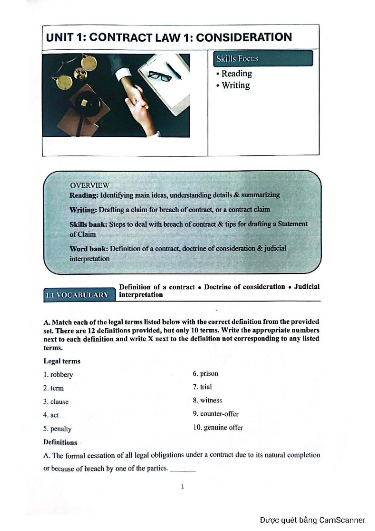 UNIT 1: CONTRACT LAW 1 - CONSIDERATION & FORMATION OF CONTRACT - Studocu
