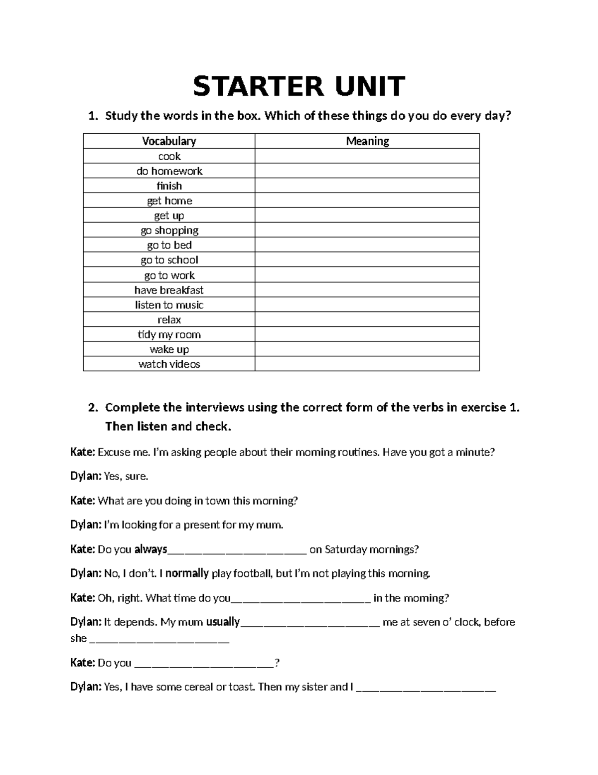 Starter Unit 1: Daily Routines & Verb Forms - TIENG ANH FRIENDPLUS 8 ...