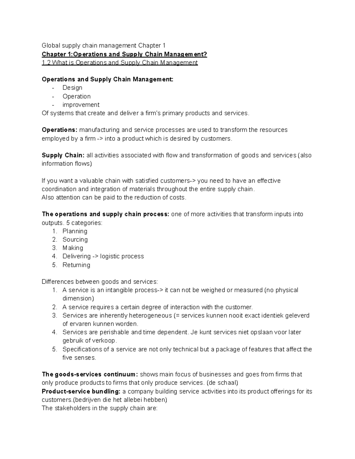 Global Supply Chain Management (SCM) - Chapter 1 Overview - Studeersnel