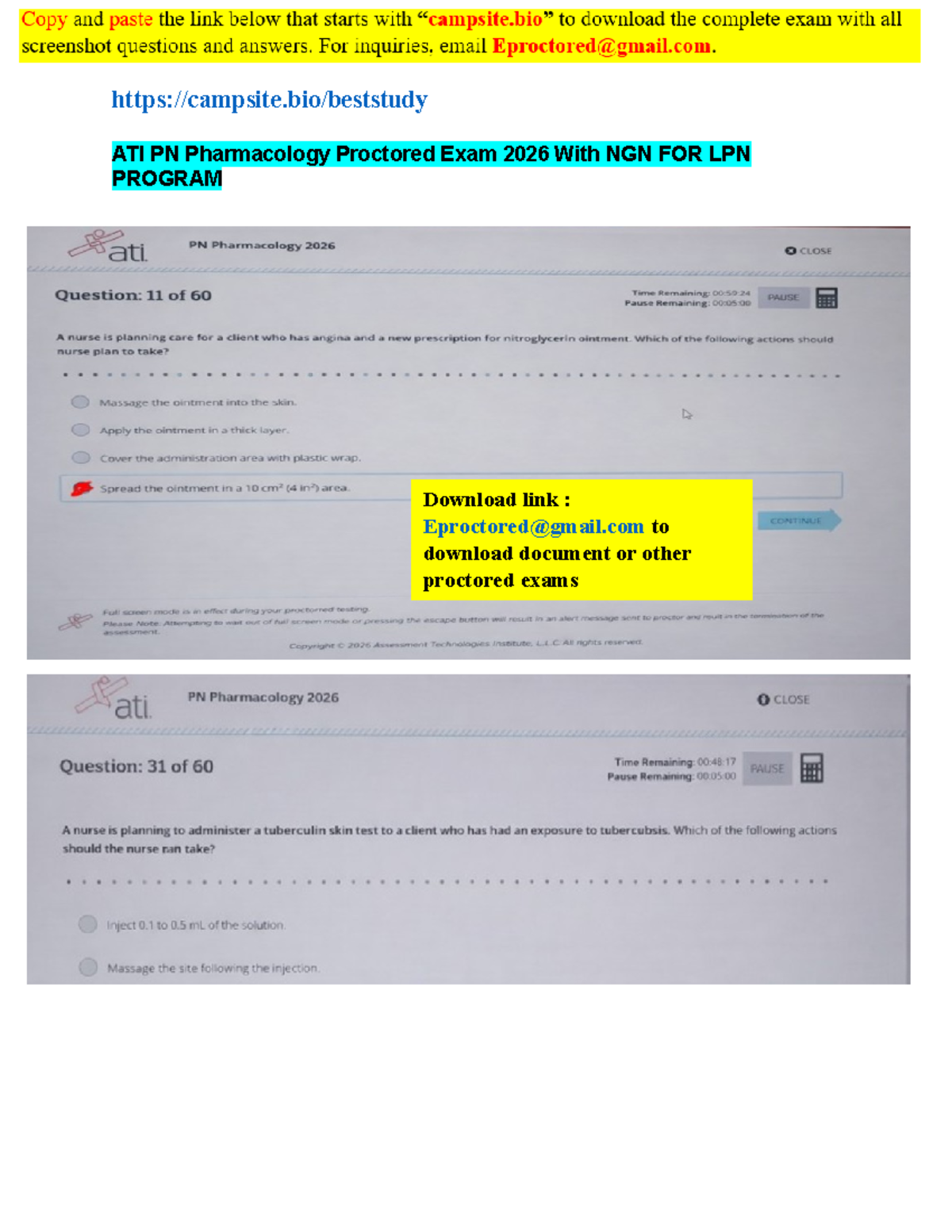 ATI PN Pharmacology Proctored Exam Retake 2026 with NGN for LPN Program ...