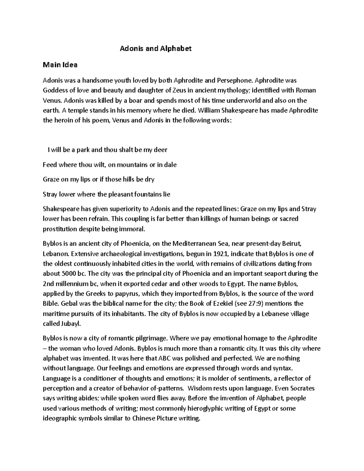 Adonis and Alphabet: Insights on Mythology and Huxley's Writing Style ...