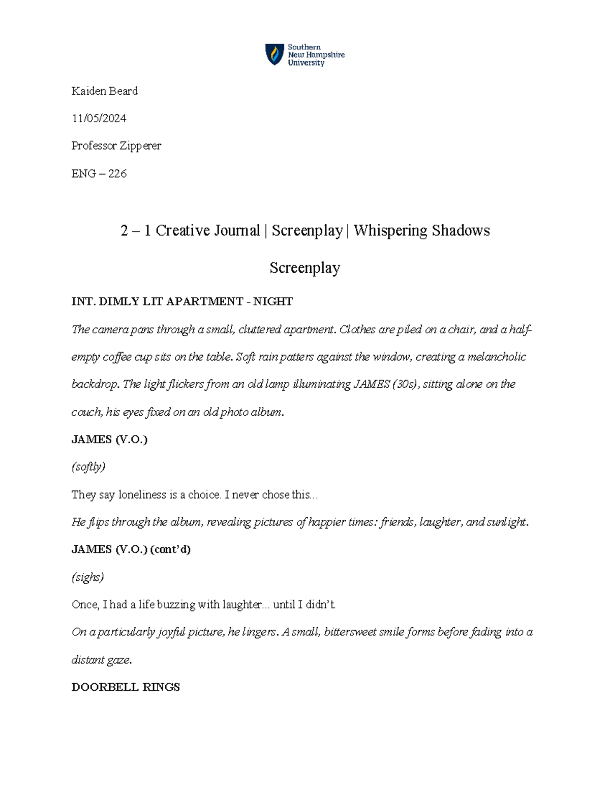 2-1 Creative Journal Screenplay: Whispering Shadows - ENG 226