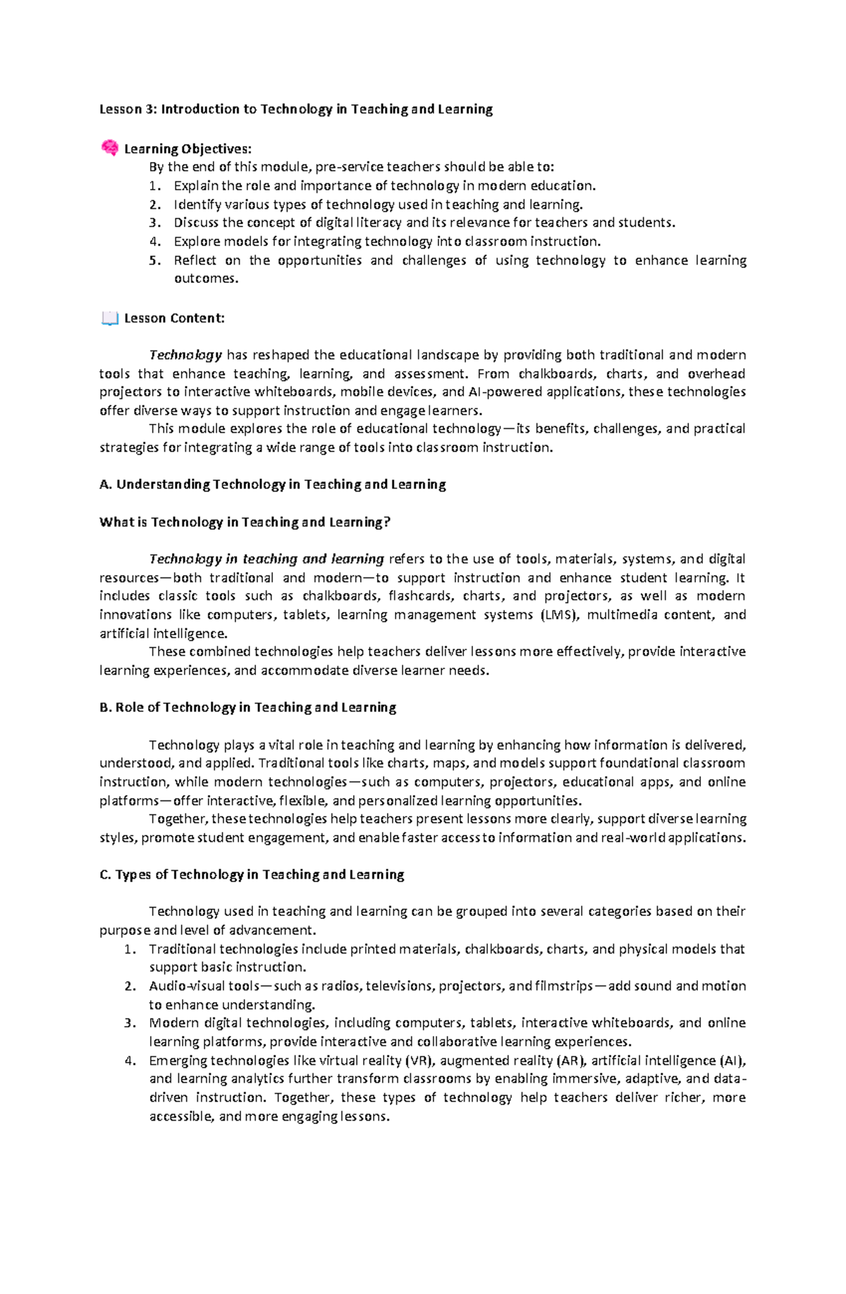 Lesson 3: Tech Integration in Teaching & Learning - Studocu