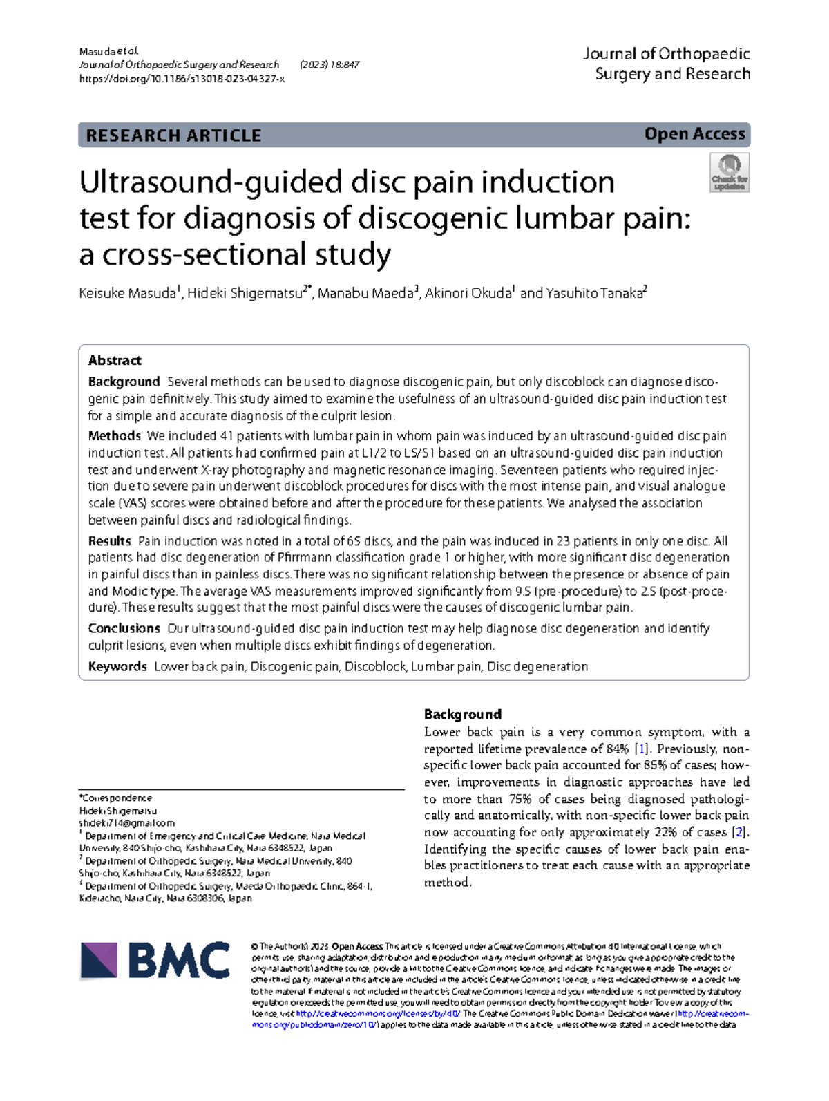 Ultrasound-Guided Induction Test for Discogenic Lumbar Pain: A Study ...