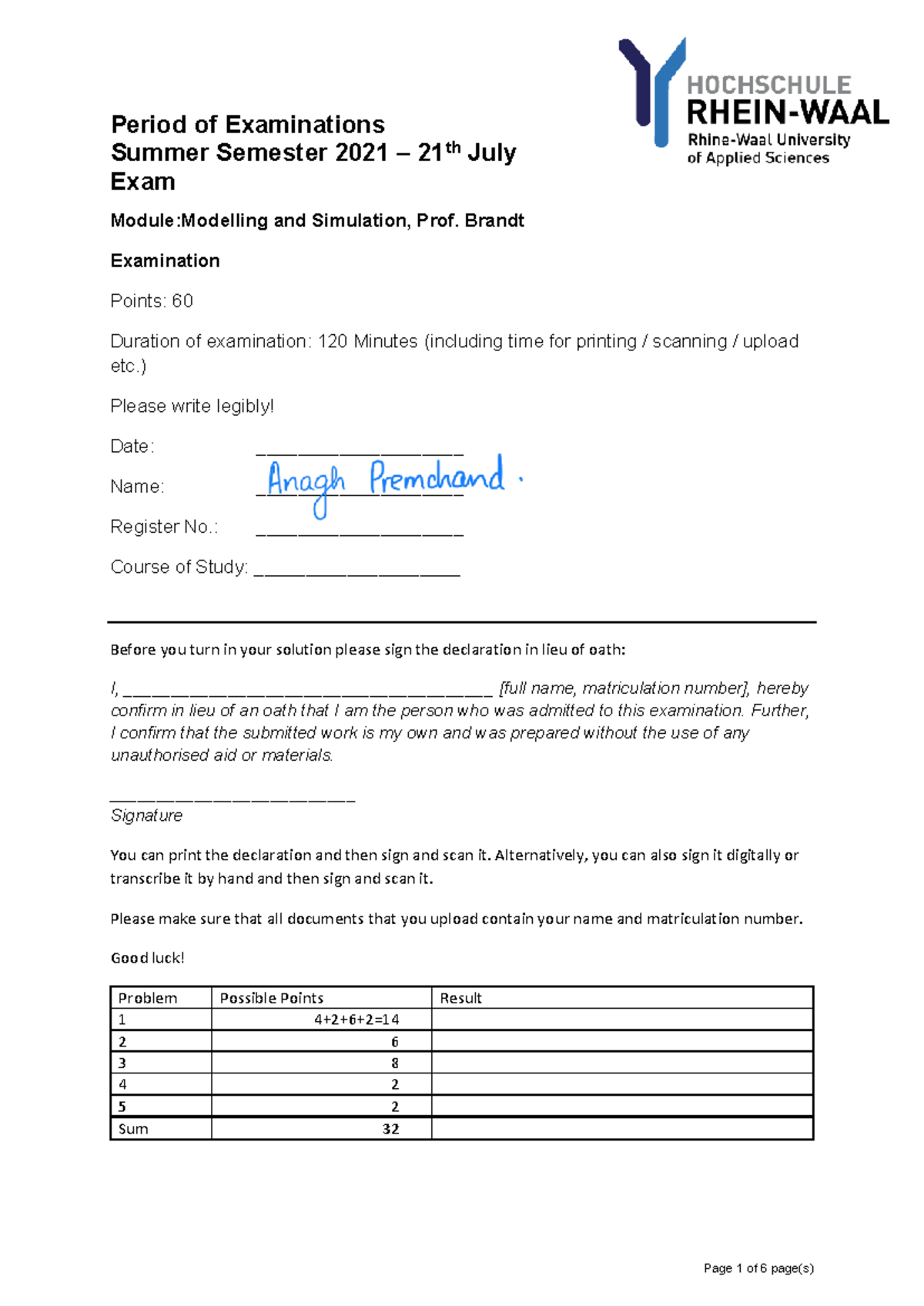 Exam Modelling and Simulation (M&S) - Summer Semester 2021 - Studocu