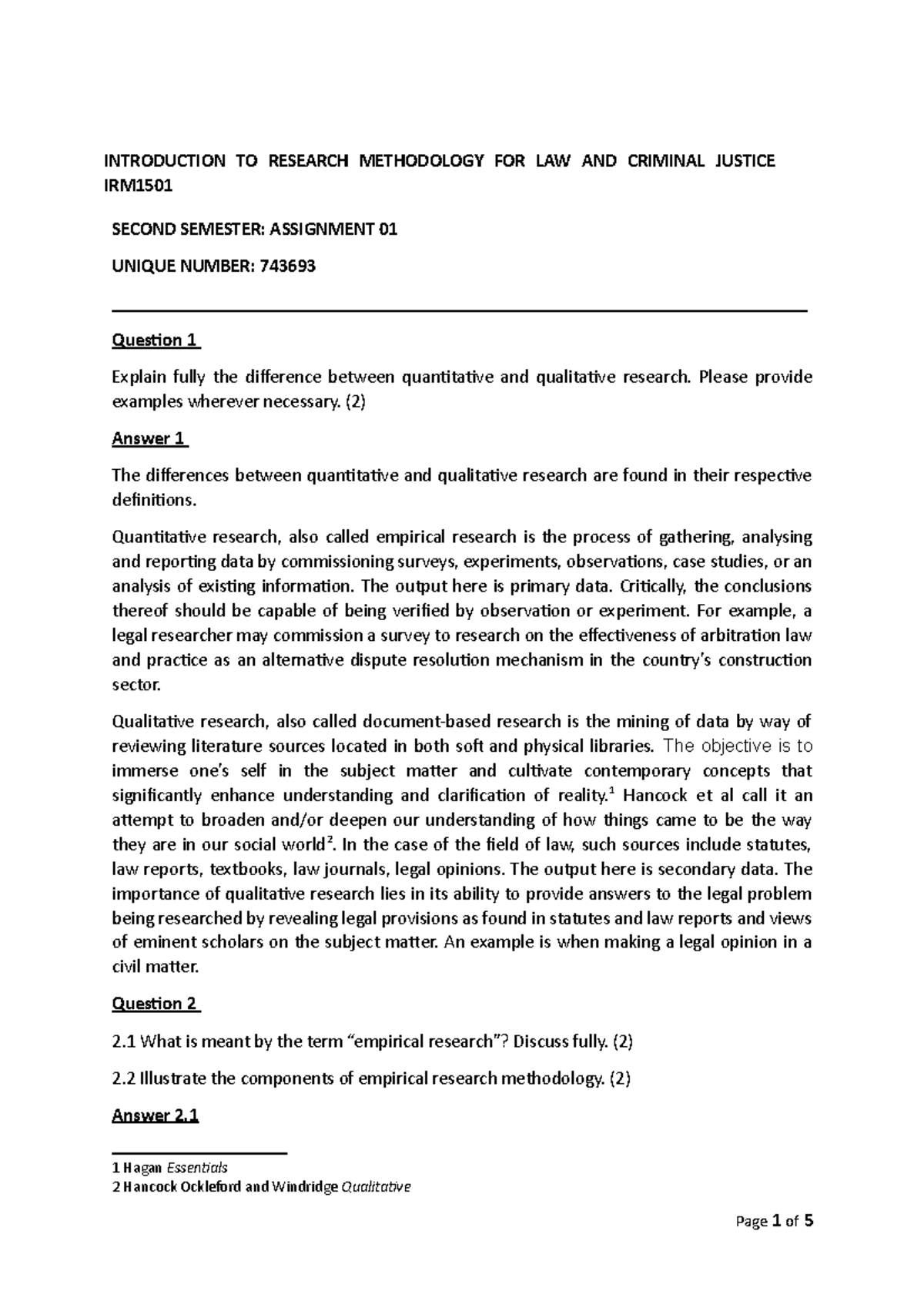 Assignment 01: Differences Between Quantitative & Qualitative Research ...