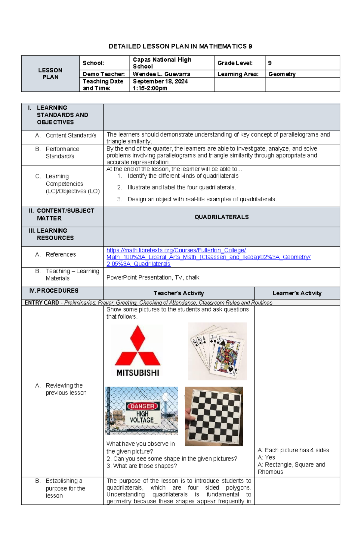 DLP Today - Modified DLP - DETAILED LESSON PLAN IN MATHEMATICS 9 LESSON ...
