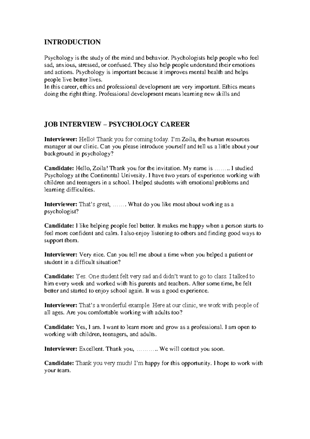 PA2 Psychology Career Interview & Ethics Overview - Studocu
