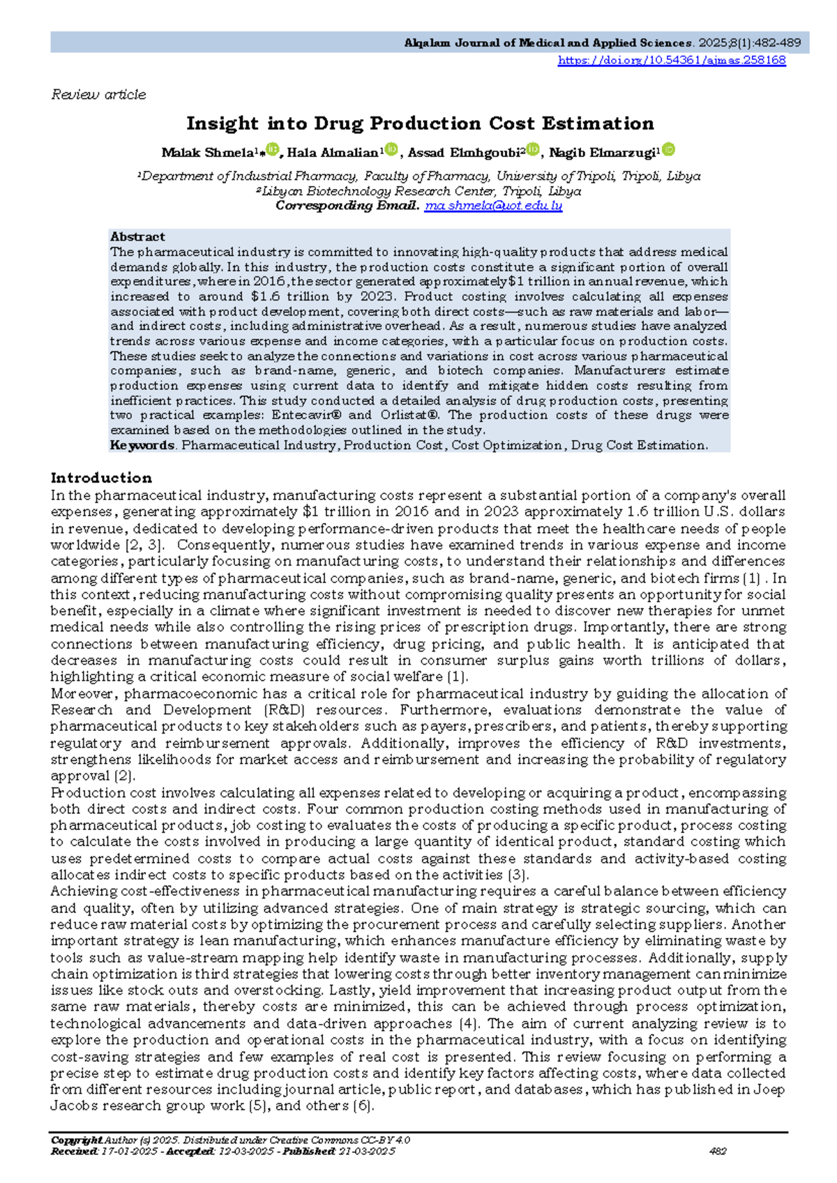 Insight into Drug Production Cost Estimation: A Review (MED 482) - Studocu