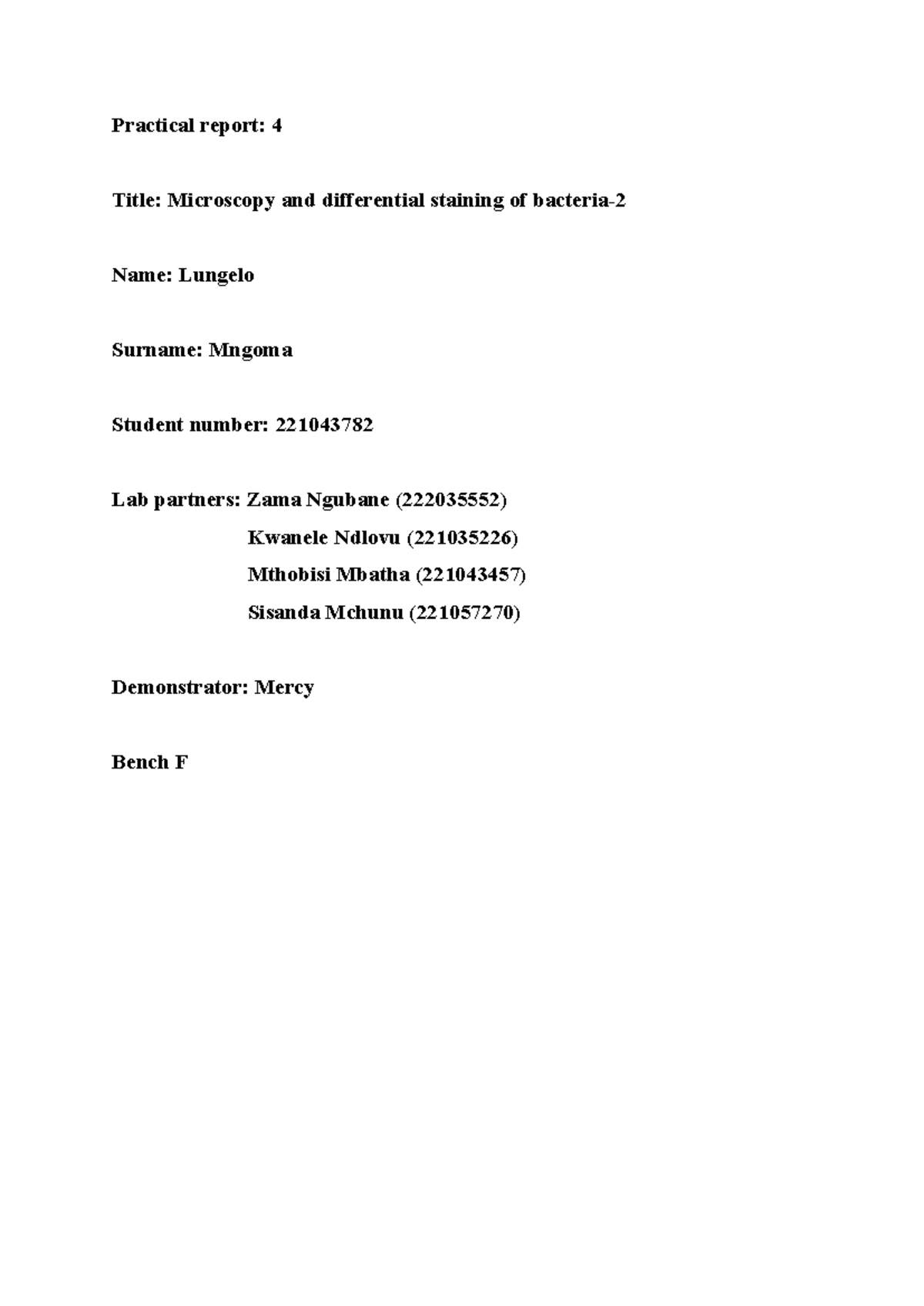 Practical Report: Microscopy & Staining Techniques in Microbiology ...