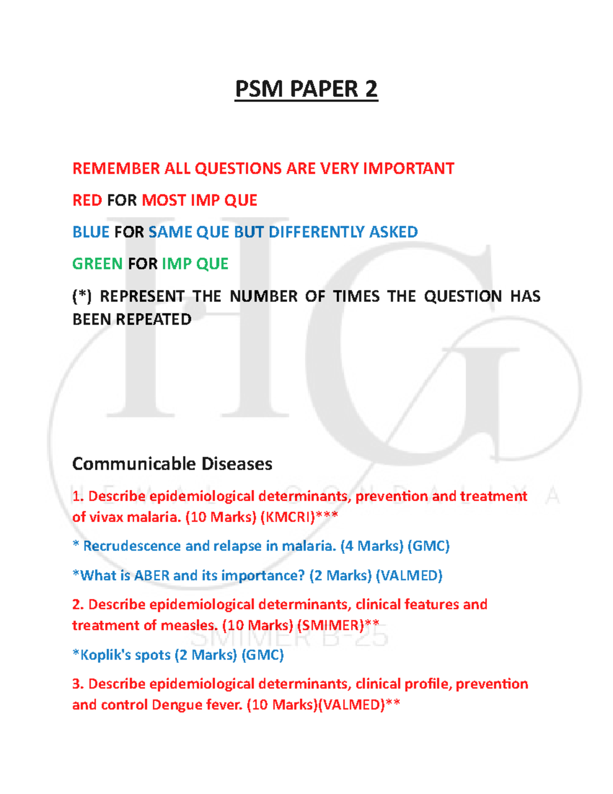 PSM PAPER 2: Chapterwise Compilation of Key Questions and Topics - Studocu