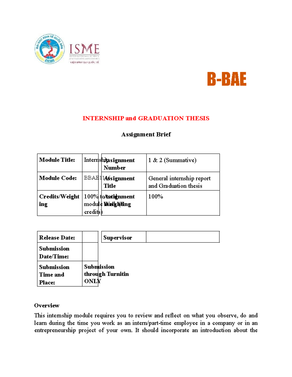 BBAE1146 Internship Report & Graduation Thesis Guidelines 2026 - Studocu
