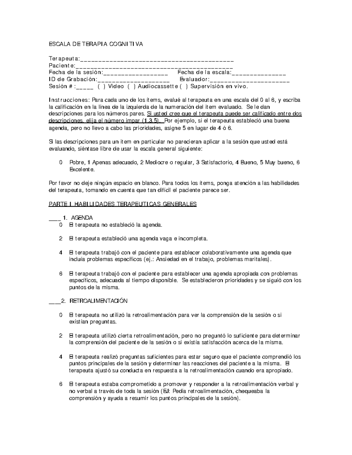 Escala de Evaluación del Terapeuta Cognitivo - CTRS - Document Preview