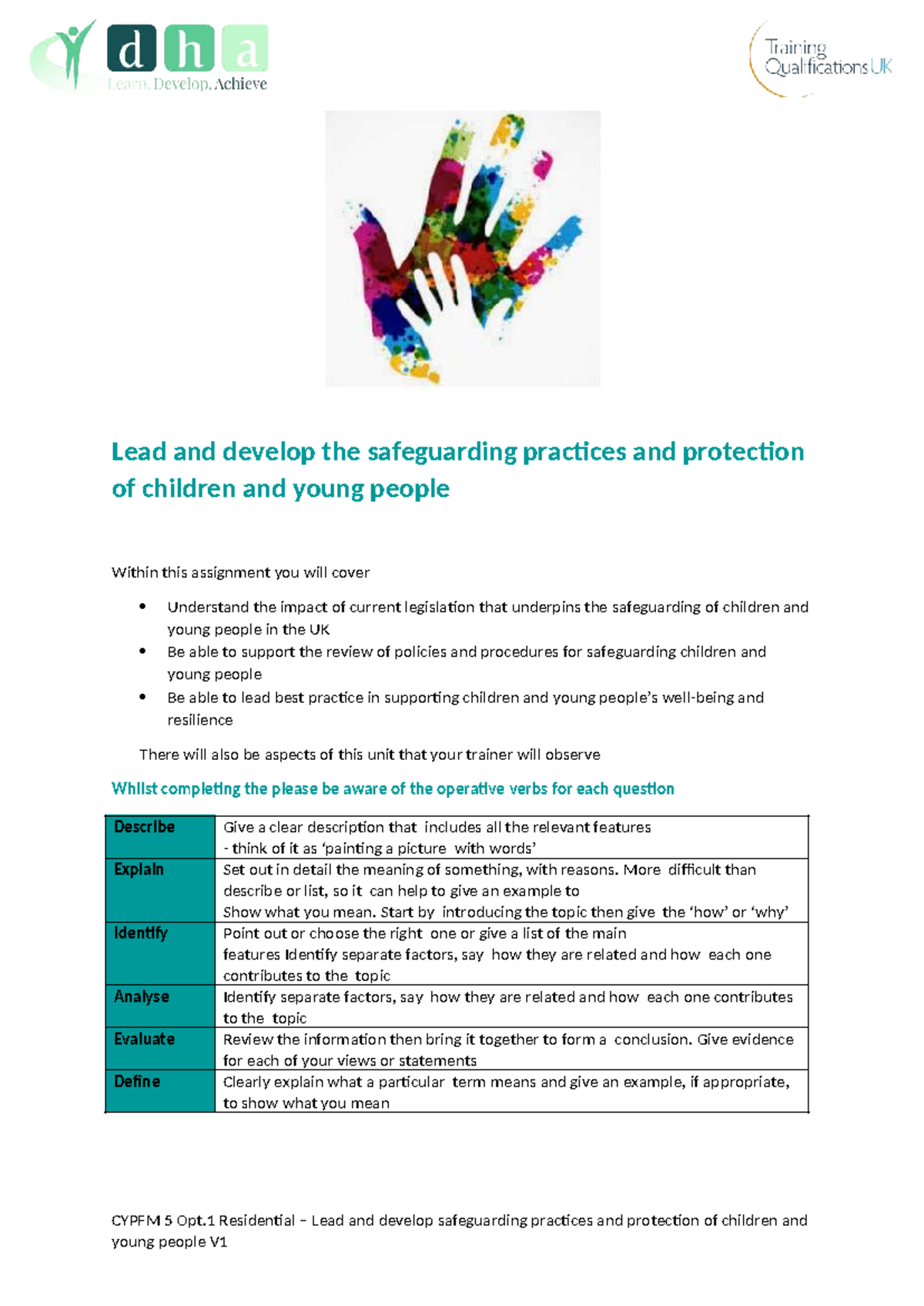 CYPFM 5 Opt.1 Residential Safeguarding Practices & Child Protection V1 ...