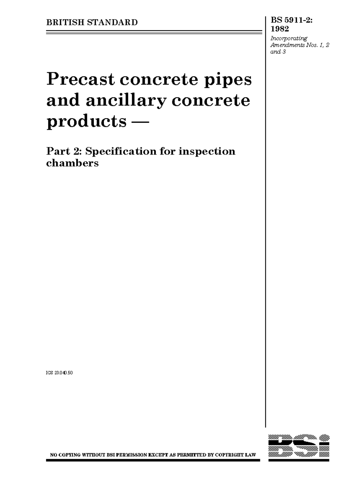 BS 1982: Precast Concrete Pipes & Inspection Chambers Specification ...