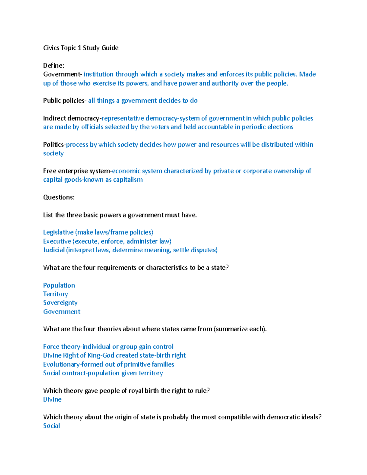 Civics 101 Final Exam Study Guide Answers: Topic 1 Overview - Studocu