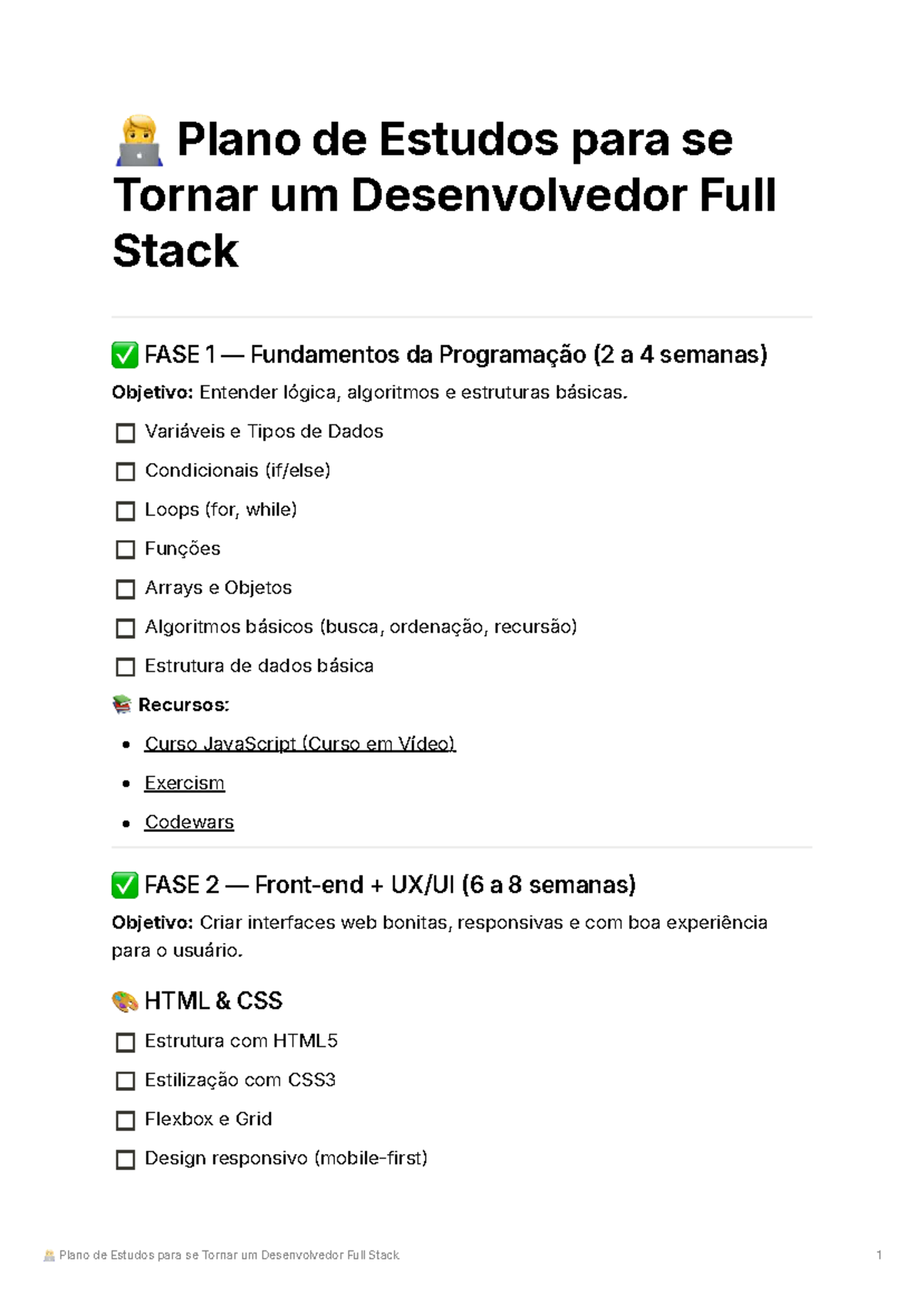 Plano de Estudos para se Tornar um Desenvolvedor Full Stack - FASE 1 a ...