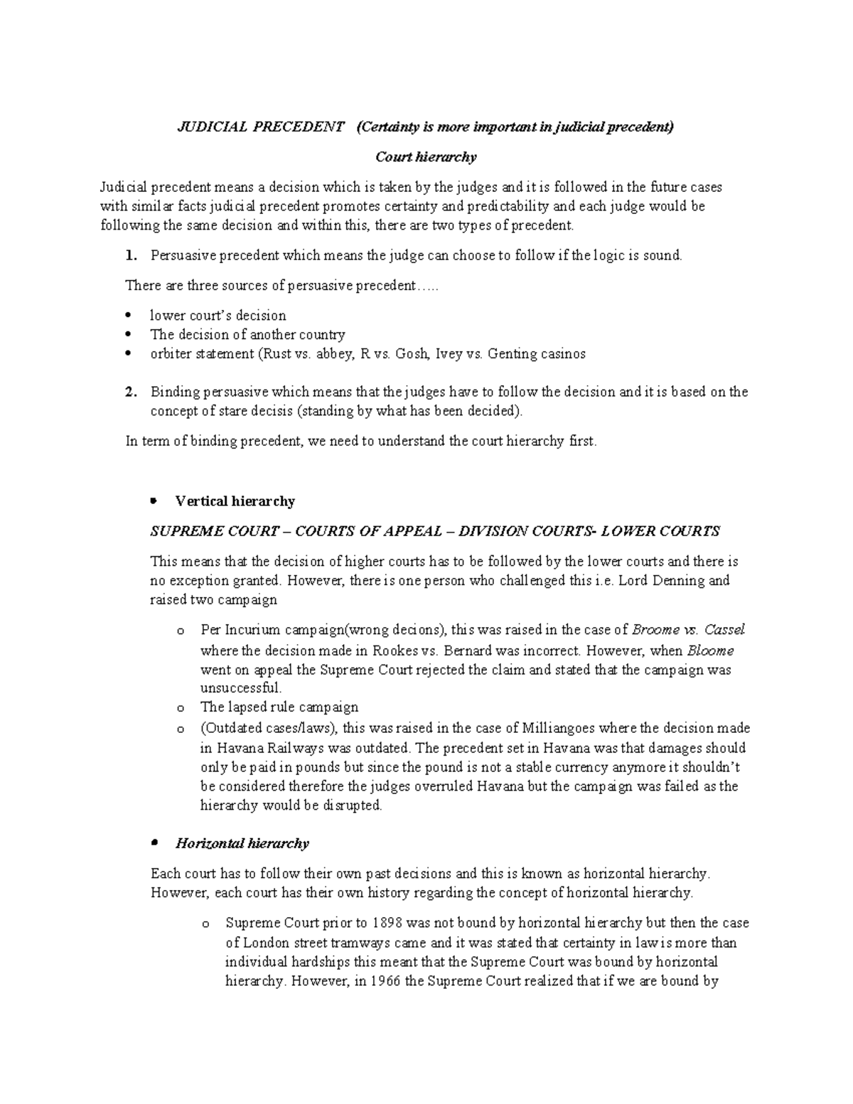 Lecture: Judicial Precedent and Its Implications for Law (LAW 101 ...