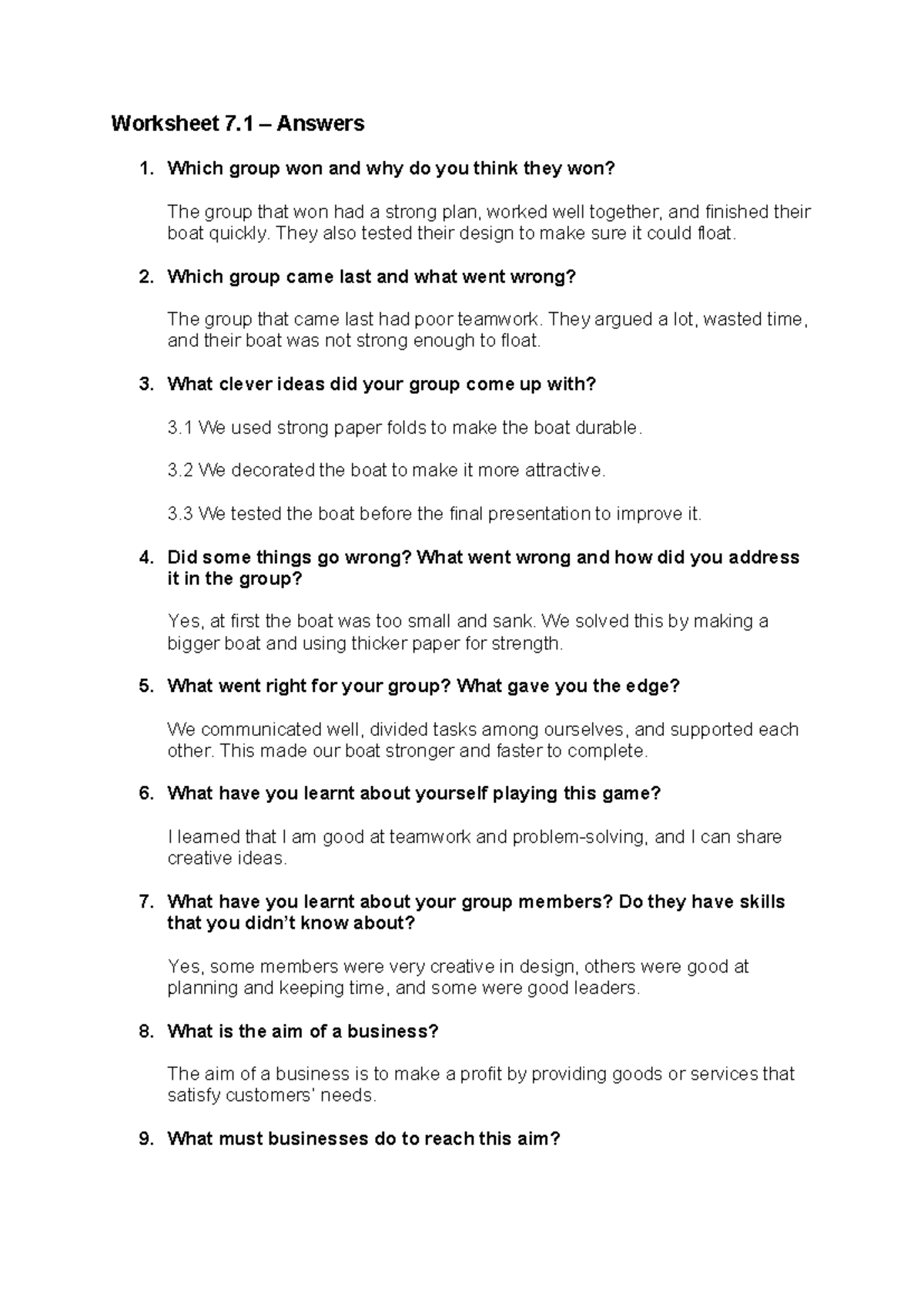 Worksheet 7.1 & 11 Volunteer Project Ideas and Solutions - Studocu