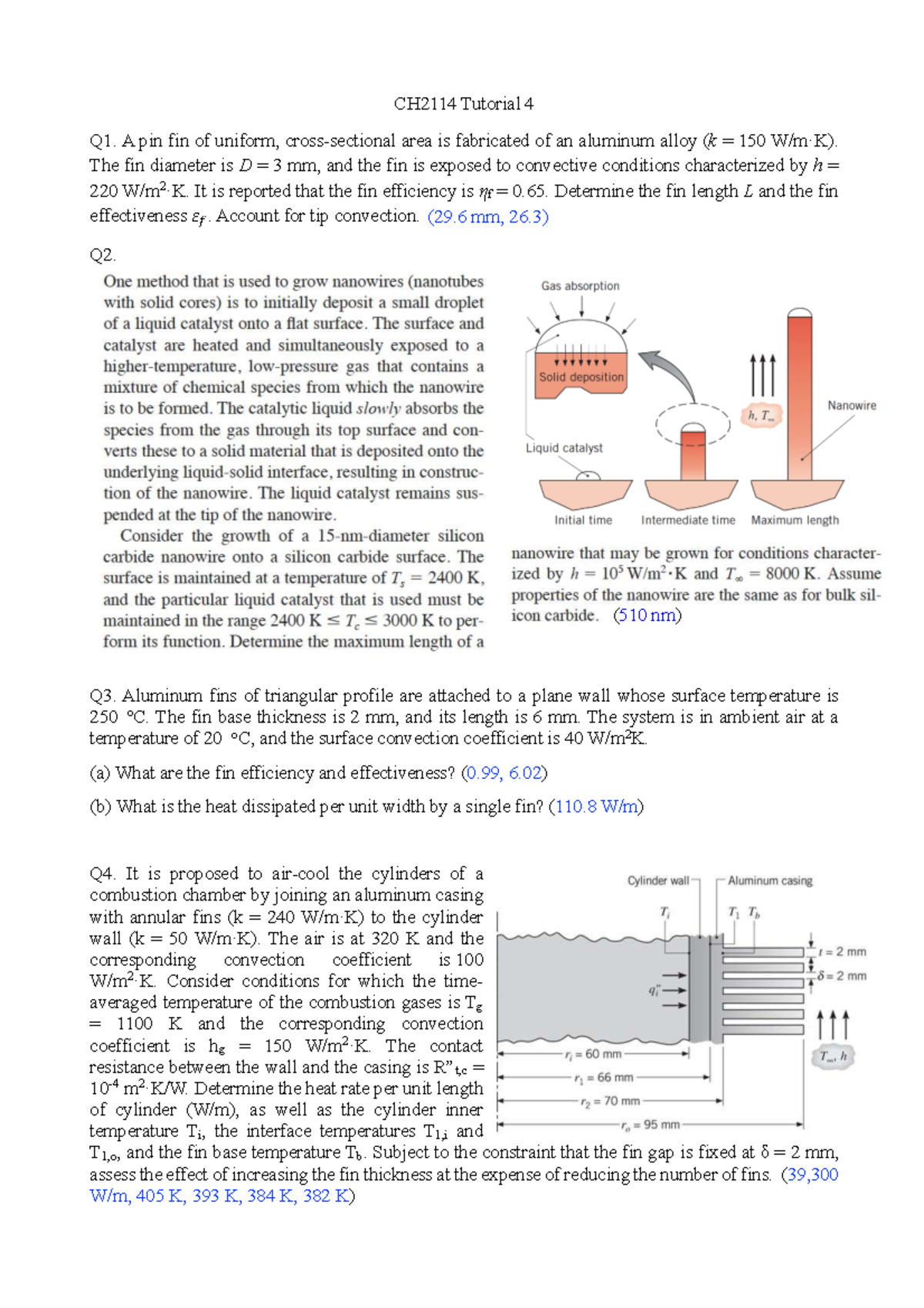 CH2114 Heat Transfer Tutorial 4: Fin Efficiency & Effectiveness ...