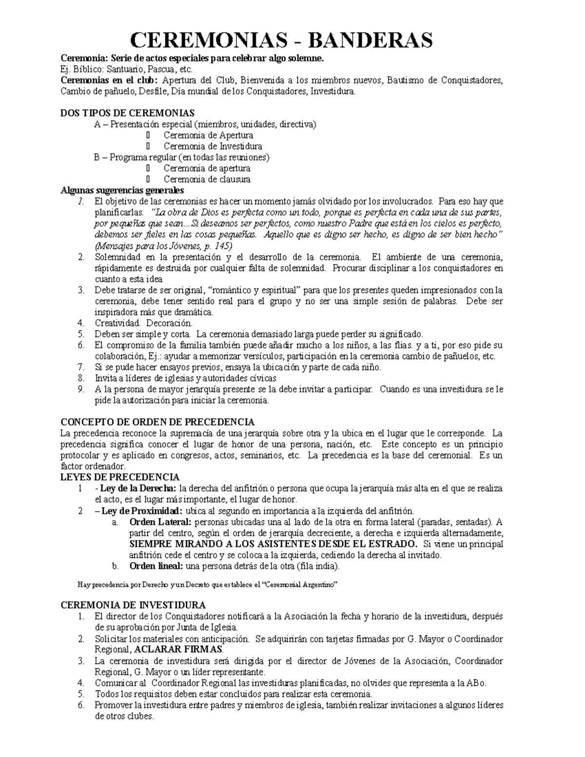 Ceremonia de Investidura para Conquistadores: Guía y Procedimientos -  Studocu, image size:1200x1553