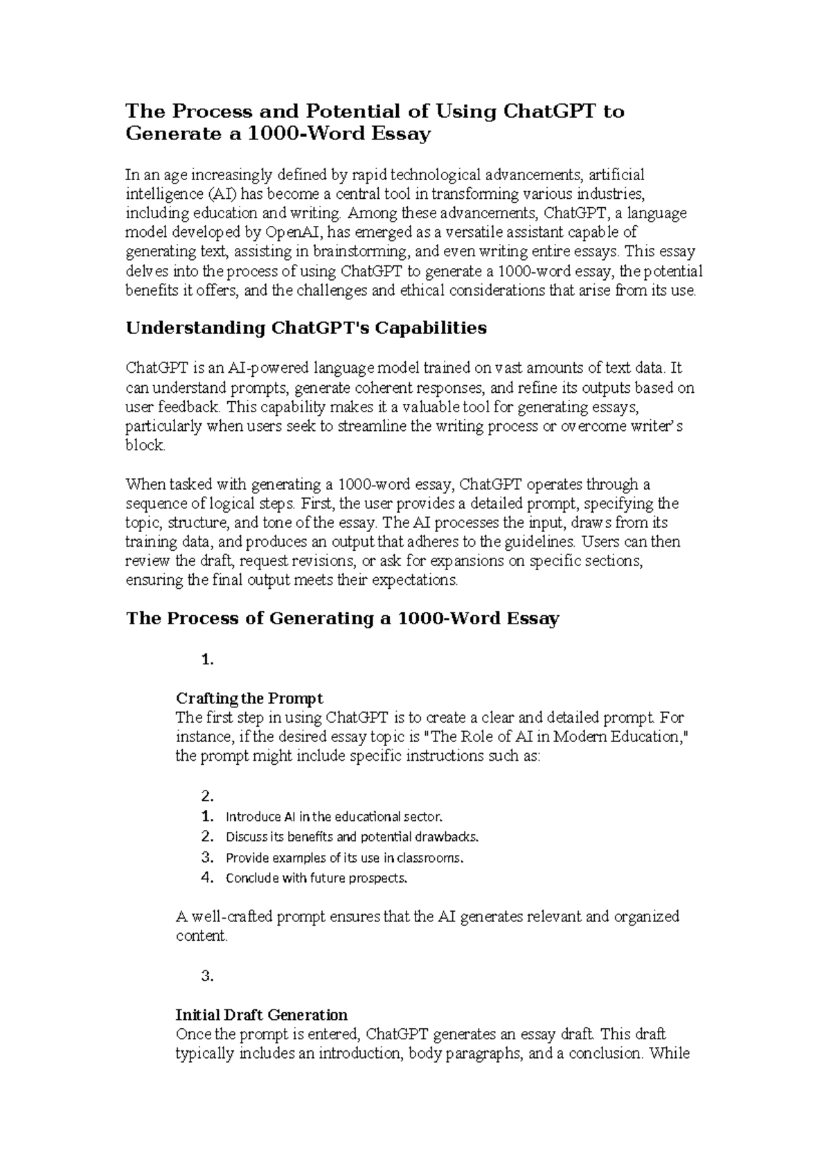 The Process and Potential of Using Chat GPT to Generate 1000 word essay ...