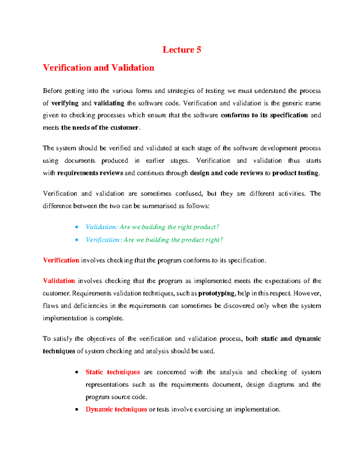 Lecture 5: Verification & Validation in Software Testing - Studocu
