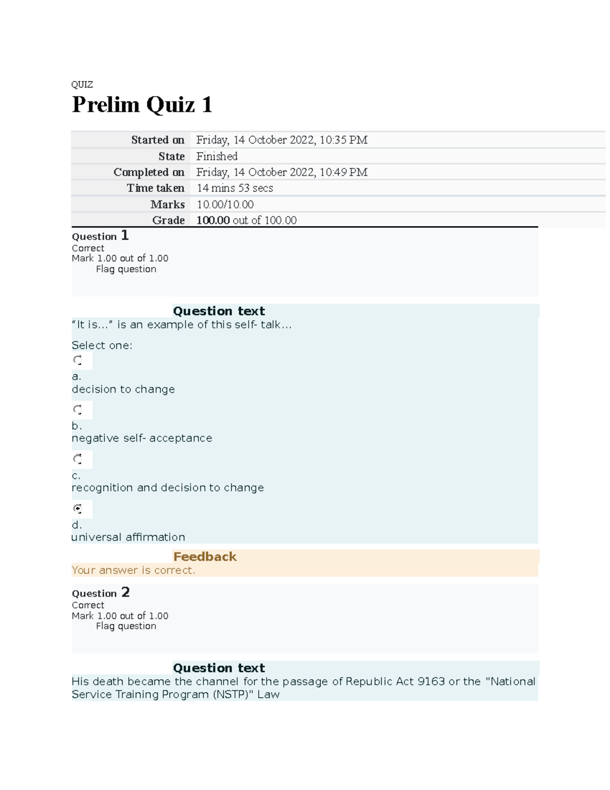 QUIZ1 - Prelim Quiz 1 Overview and Answers Summary - Studocu