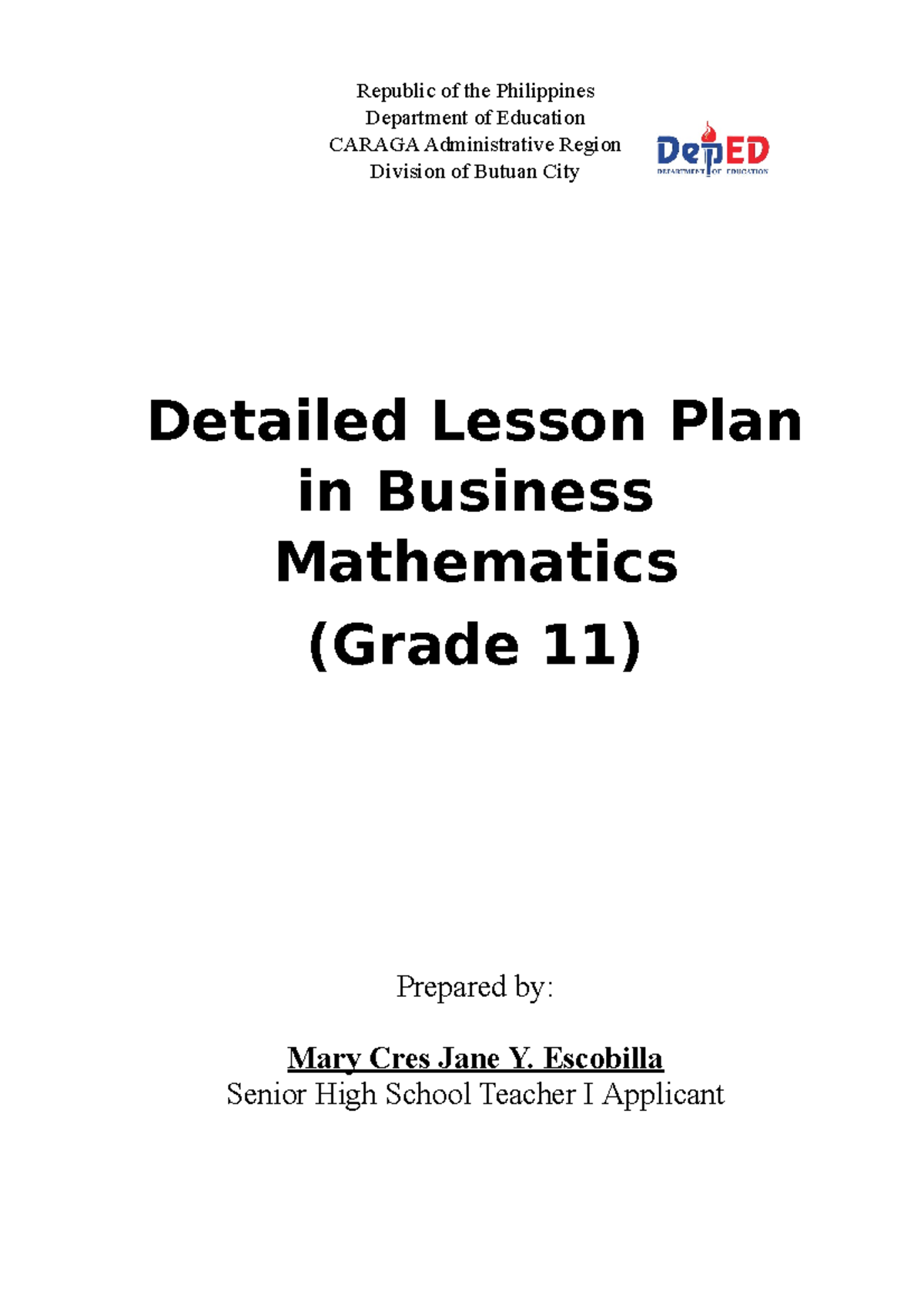 Business Math DLP: Detailed Lesson Plan on Ratio & Proportion (Grade 11 ...