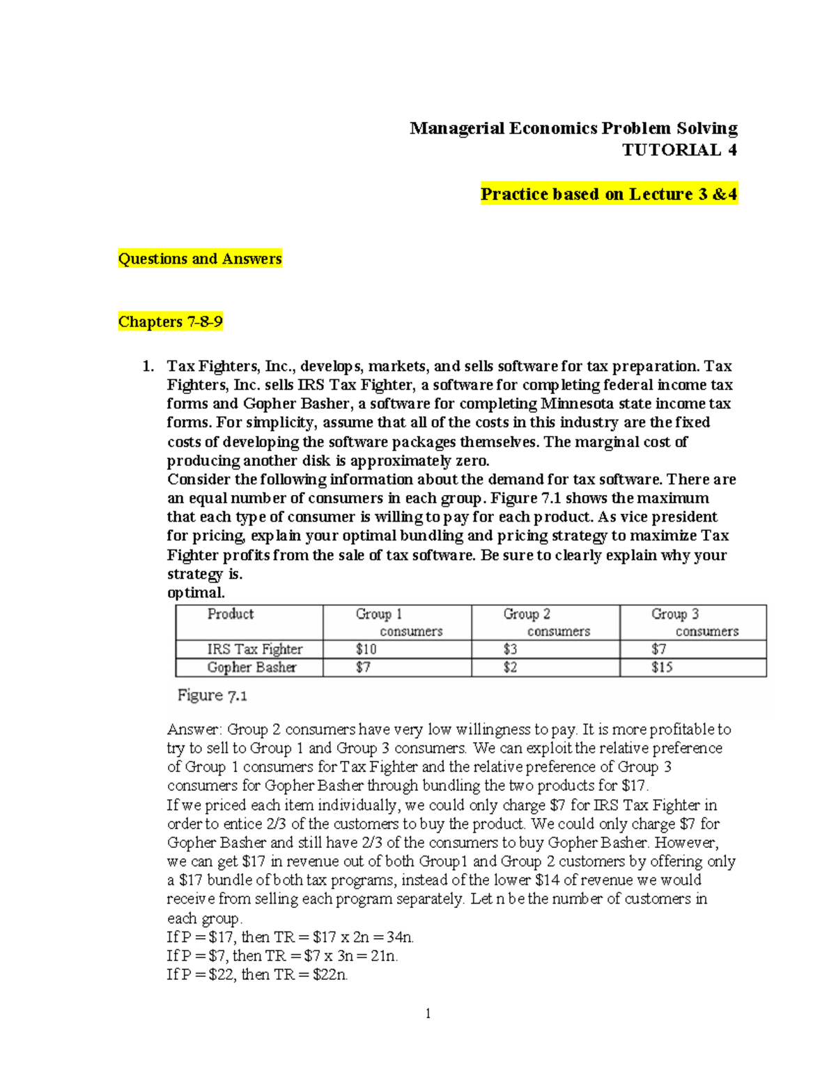 Managerial Economics TUTORIAL 4: Problem Solving & Solutions - Studocu