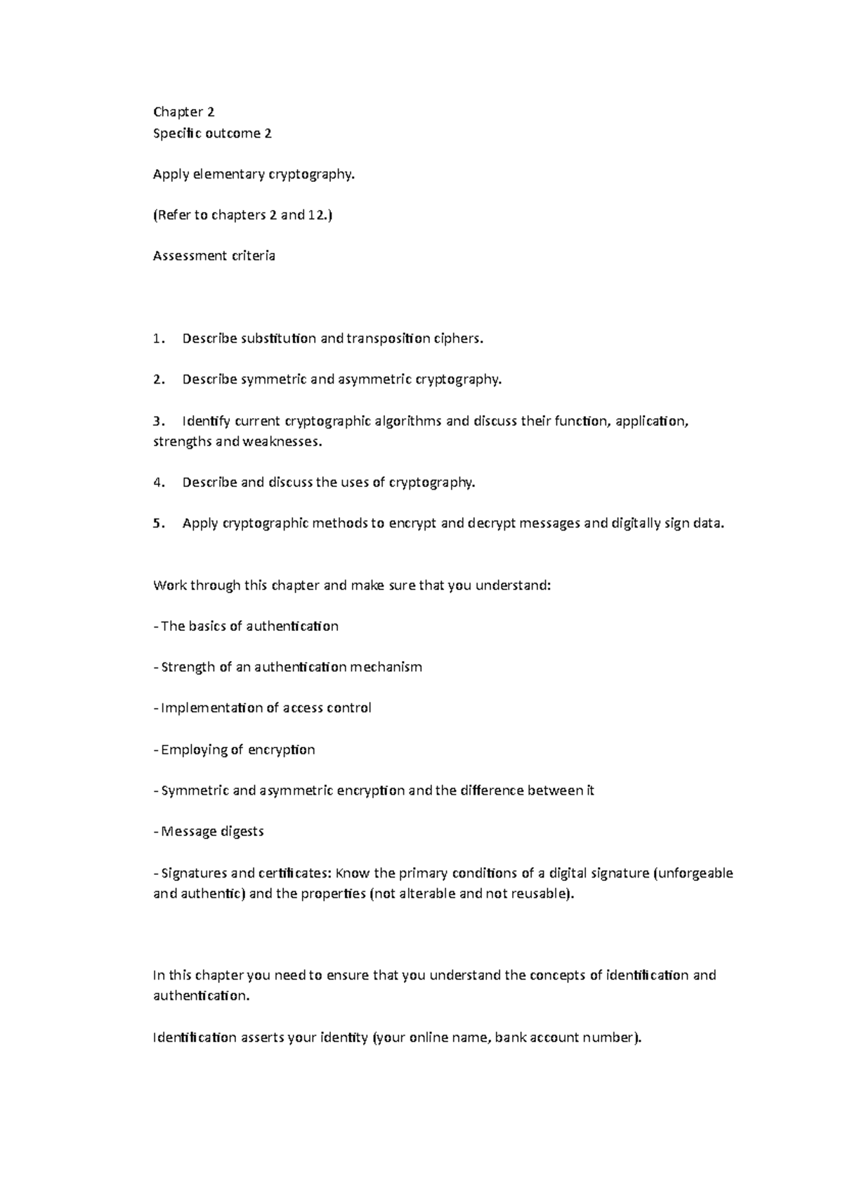 Chapter 2 - Chapter 2 Specific outcome 2 Apply elementary cryptography ...