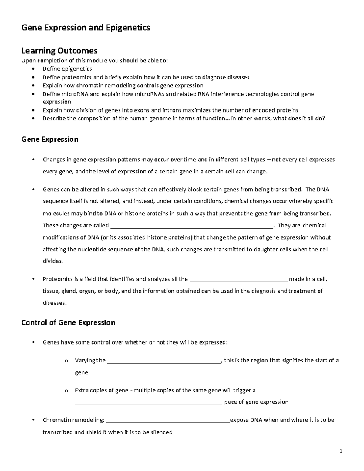 Mod 5: Gene Expression & Epigenetics Lecture Notes - Studocu