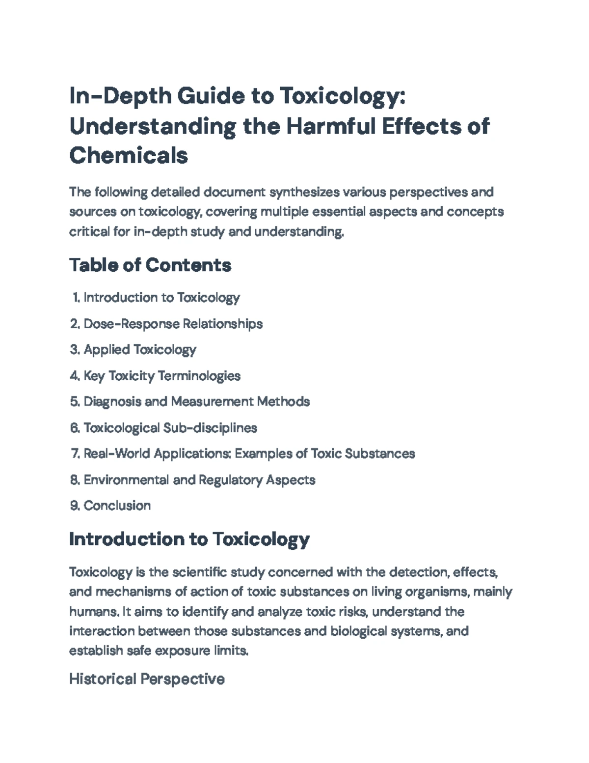 Toxicology Principles, Effects & Applications: Overview and Key ...