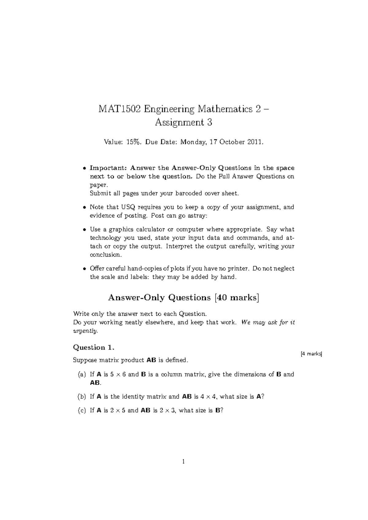 MAT1502 Tutorial Wk3 - Engineering Mathematics 2 Worked examples Week 3 ...
