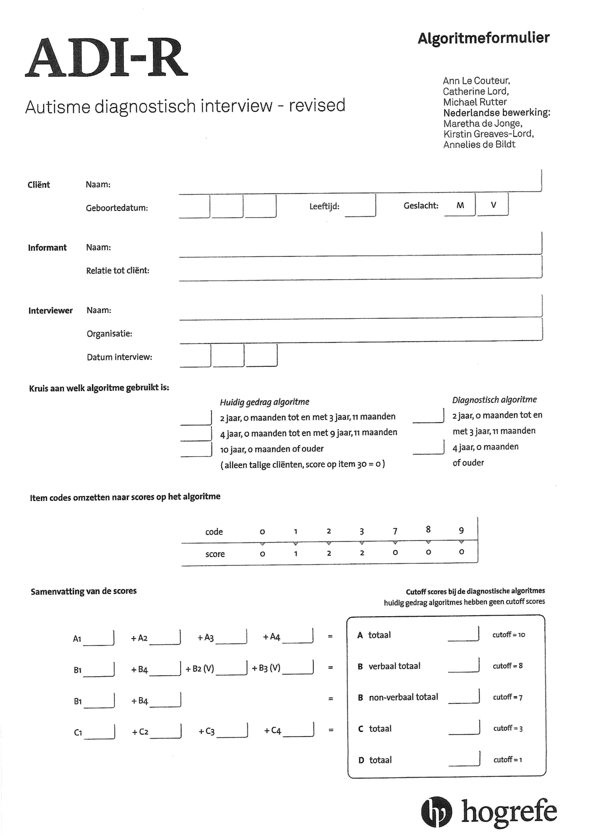 ADI-R - Algoritmeformulier: In-Depth Guide - Studocu